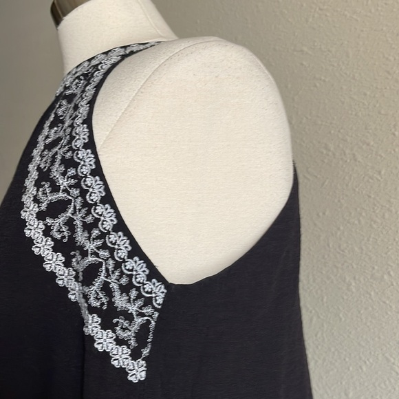 THML Sz L Black with White Embroidery Vittoria Halter Dress - Picture 3 of 14